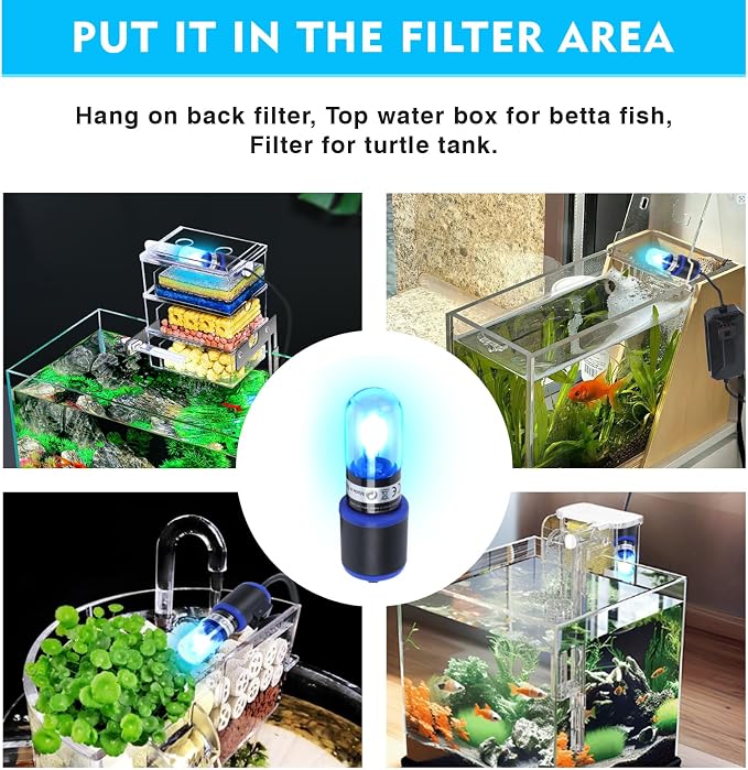 UV-C Aquarium Clean Light with Timer, Mini 3W 5W 7W 9W 11W Submersible Algae Clean Light Water Green Clean Fish Tank Water Clean Lamp for Sump Pond Filter Tank (3W Timer)