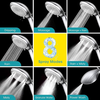 FASDUNT Shower Head with Handheld, High Pressure 8-Mode Filtered Shower Head with 80" Extra Long Stainless Steel Hose & Adjustable Bracket, Built-in Filter for Hard Water -Remove Chlorine, Chrome