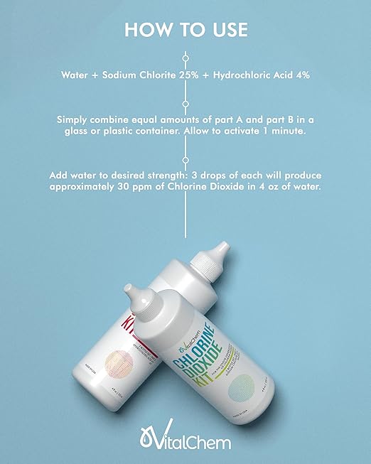 Chlorine Dioxide Kit | Plastic Drop Bottles | Hydrochloric Acid 4-5% (HCl) and Sodium Solution | 8 oz Total