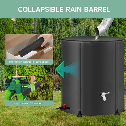 Collapsible Rain Barrel Water Storage Containers-105 Gallon Portable Rainwater Collect System Water Tank to Collect Rainwater from Gutter Downspout Water Catcher with Spigots,Filter＆Overflow Kits