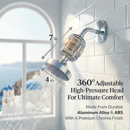 Filtered Shower Head – Water Softener – Shower Head With Filters for Hard Water – 5 Modes High Pressure Showerhead – 1-Min Install – Reduces Chlorine & Heavy Metals – 1 Bonus Shower Filter