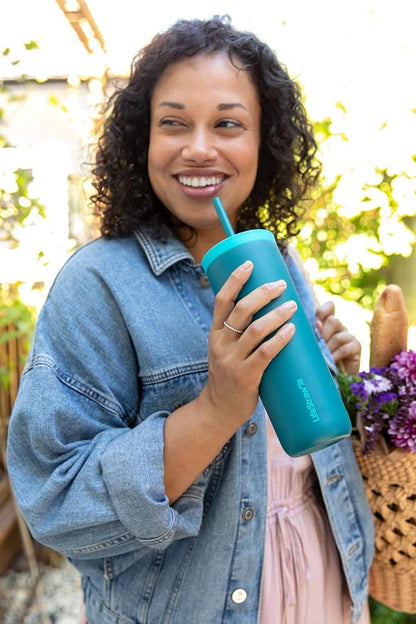 LifeStraw Go Series — Insulated Stainless Steel Water Filter Tumbler, 18oz, Aegan Sea, Removes Bacteria, Parasites, Microplastics, Improves Taste