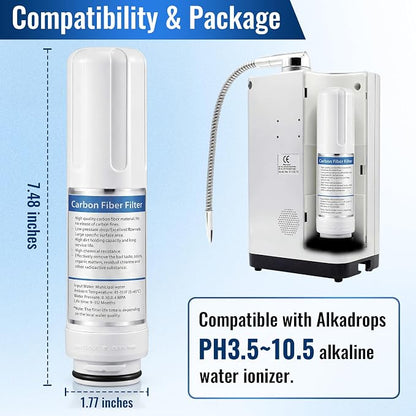 1 Pcs Replacement Internal Active Carbon Water Filter Compatible with Alkadrops pH3.5-10.5 Alkaline Ionizer, NSF Certificated, Purify Water Quality & Improve Taste for Household Daily Use