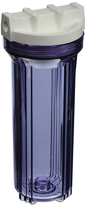 Hydronix HF3-10CLWH38, 10" Clear Housing with White Rib Cap For RO & Filtration Systems, 3/8" Ports