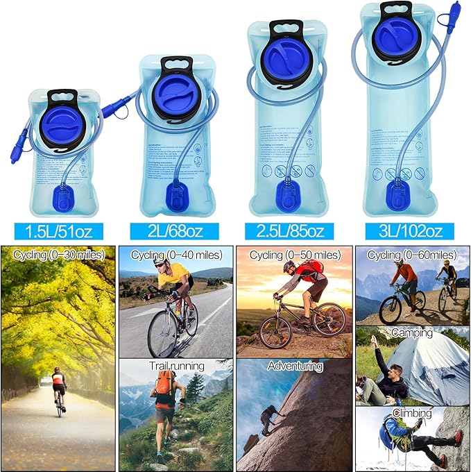 Mdvora 1.5L/2L/2.5L/3L Hydration Bladder, Large Opening Water Storage Bladder Bag, for Cycling Hiking Camping