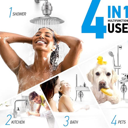 AquaHomeGroup Handheld Shower Head with Filter - 20 Stage Filtration Shower Filter for Hard Water - Vitamin C E and A and 4x filter cartridge bundle