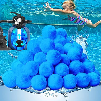 QwayHome 1.54 lbs Pool Filter Balls, Reusable Filter Media Balls for Swimming Pool Sand Pump, Efficient Eco-Friendly Fiber Filter Balls, Pool Filter Sand Alternative, Equals 55 lb Filter Sand,Blue