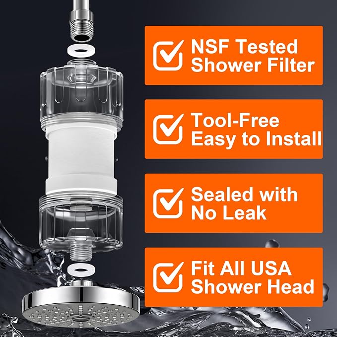 BBLIFE NSF Tested Transparent Shower Filter for Hard Water with Cartridge | Replaceable Cartridge,4000 Gal Capacity, Easy Installation, Reduces Chlorine & Impurities, Helps Improve Skin,Hair, Lead-Free