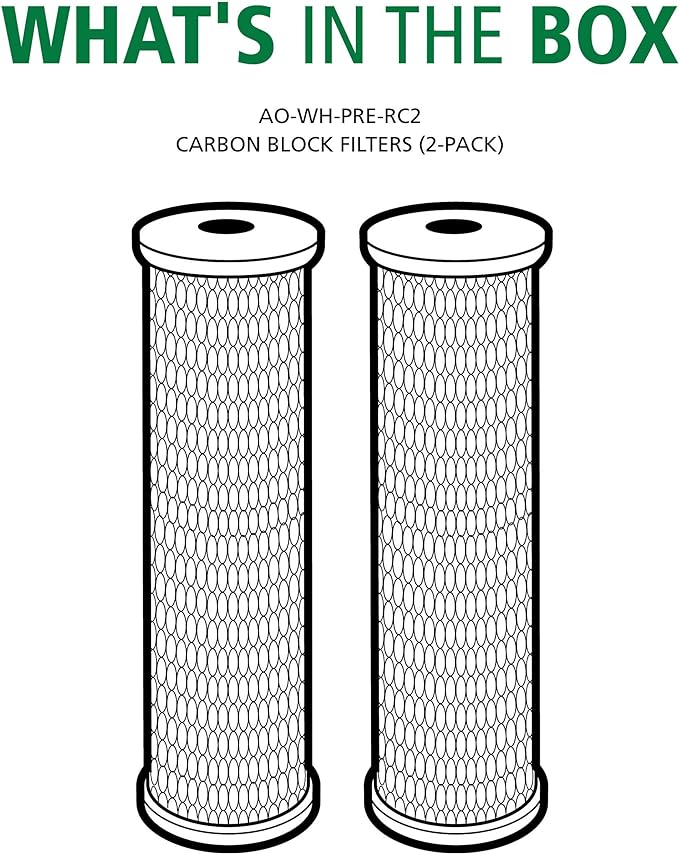 AO Smith 2.5"x10" 5 Micron Carbon Block Sediment Water Filter Replacement Cartridge - 2 Pack - For Whole House Filtration Systems - AO-WH-PRE-RC2
