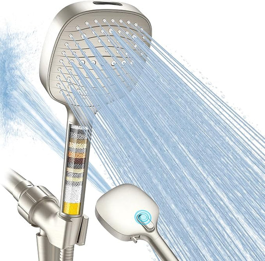 Filtered Shower Head with Handheld, High Pressure 7 Mode Handheld Shower Head with Hose and Filters for Hard Water, Built-in Power Wash to Clean Tub, Remove Chlorine - Reduce Dry Itchy Skin