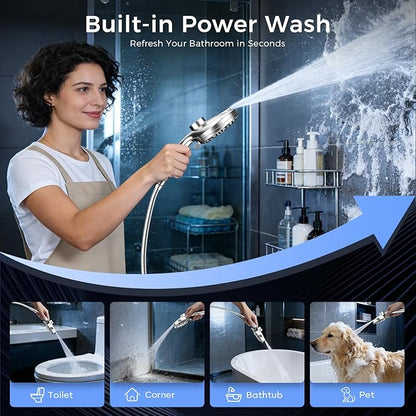 Shower Head with filtered Handheld High Pressure daul Shower Heads with Handheld Spray Combo and 10 Sprays Handheld Shower Head Detachable Shower head Built-in Magnetic Docking and Power Jets Chrome