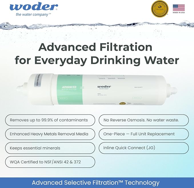 Inline Water Filter Under Sink, Fridge & RV Use, Removes PFAS & Lead | Fits Under Sink, Fridge, Ice Maker & RV, 1/4in JG Fittings, Up to 10,000 Gal / 3-Yr Capacity, WQA Certified, US Made
