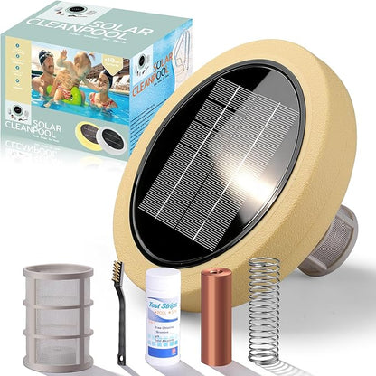 Solar Pool Ionizer for Above Ground, Solar Powered Floating Copper Purifier, Reduce Chlorine 85%, Up to 45,000 Gallons, Swimming Pools Water Cleaner for In-ground Pools and Spas (Yellow)