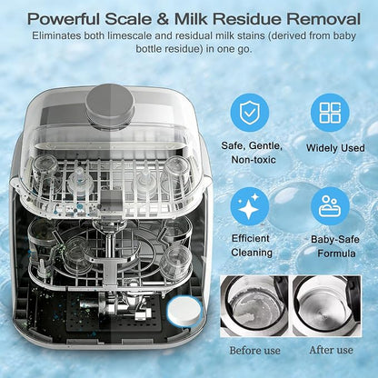 xcivi 40 Count Descaling Tablets for Momcozy Bottle Washers, Sterilizers | Compatible with Momcozy/Baby/Brezza/GROWNSY Bottle Washer, Descaling Tablets for Milk & Limescale Removal, Natural Non-toxic