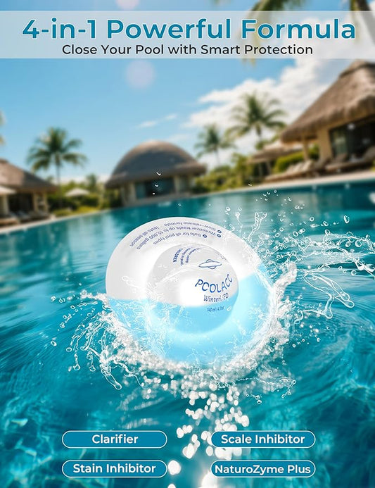 POOLACC 4-in-1 Winter Pool Closing Kit for Above-Ground & In-Ground Pools, Treats Up to 30,000 Gallons Pool Winterizing Kit, Long-Lasting Easy-to-Use Swimming Pool Clarifier & Enzyme (2-Pack)