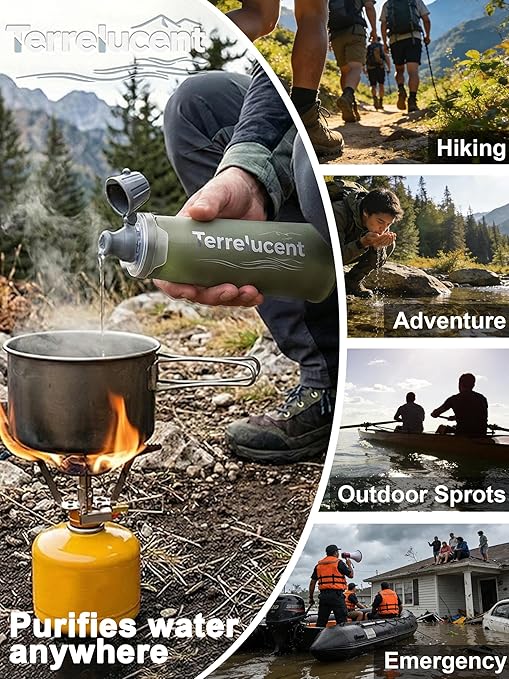 33.8 oz Collapsible Water Bottle with Filter, Squeeze Filtered Water Bottle, BPA-Free, Dual Filtration, Ultralight Water Filter System for Hiking, Camping, Backpacking (Gray, 33.8 OZ)