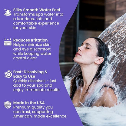 Spa Water Softener for Hot Tubs - 1.5 lb Made in USA | Fast-Dissolving Powder for Silky Smooth Water | Hot Tub Spa Softener Additive Compatible with Chlorine, Bromine, Mineral, Biguanide
