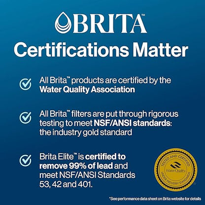 Brita 27 Cup Elite Filter Dispenser, Reduces 30+ Contaminants including Lead and Microplastics, Filter lasts 6 months, UltraMax, Black