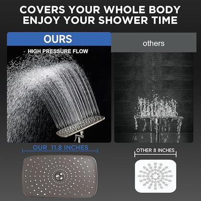 Veken 11.8" Rain Shower Head with Handheld, High Pressure Handheld Shower with Multi Spray Modes, Rainfall Combo with Metal Extension Arm, Detachable Dual Showerhead, Bathroom Decor, Starlight