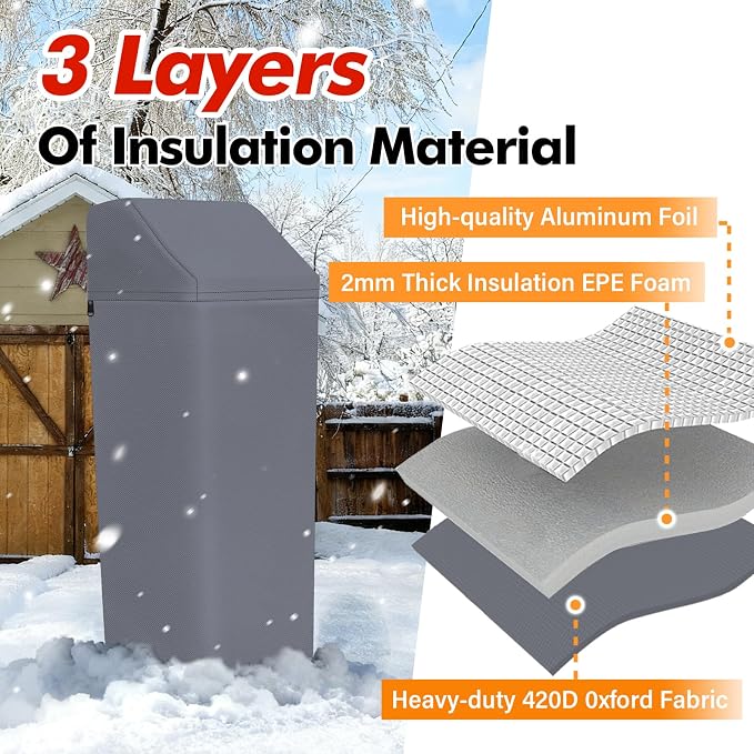 Water Softener Cover Outdoor for WHES30E/WHES40E Grain Softener, Grey | 3-layer Insulated heavy duty water softener cover for 350/420 Water Softener, waterproof zipper, UV, freeze & wind protection