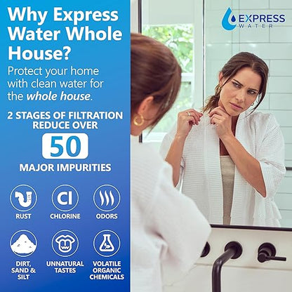 Express Water - Whole House Water Filter System - 2-Stage Water Filtration System - Sediment & Carbon Filters - Reduce Harmful Contaminants - Clean Drinking Water - Includes Easy Release, and 1” Inch