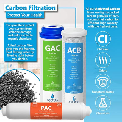 Express Water 3 Year Reverse Osmosis System Replacement Filter Set 21 Filters, Carbon GAC, ACB, PAC, Sediment SED 10 inch Size