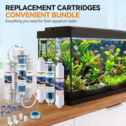 3 Pack Aquarium Filter Replacement Cartridge Set Compatible with AquaticLife RO Buddie, Inline Cartridges for Clear, Include Sediment, Carbon Block, Color Changing DI Resin and Quick Couplings