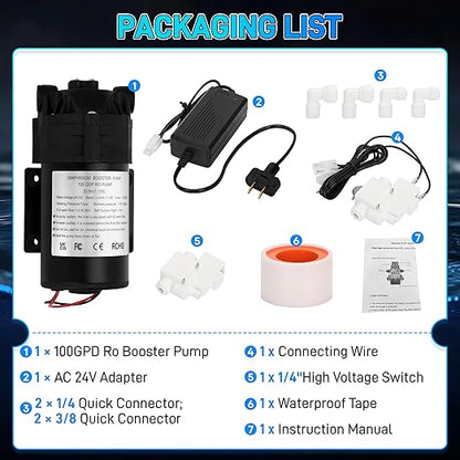 6800 Booster Pump Kit, Suitable for Household Reverse Osmosis Water Filtration System Standards or Manifolds up to 100 GPD,Bring a High-Voltage Switch