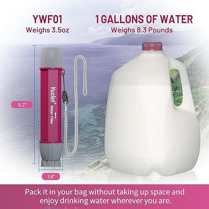 YWF01 Personal Filter Straw for Drinking Survival, Portable Water Purifier Filtration System Survival Gear and Supplies for Camping, Hiking, Travel, and Emergency Preparedness (Plum Red, Pack of 1)