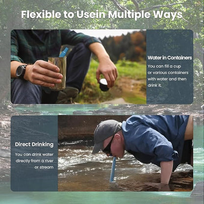 Portable Water Filter Straw Survival, Essential Camping & Hiking Gear, Water Purification Straw for Travel, Biking and Emergency Preparedness