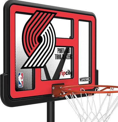 Lifetime NBA Portland Trail Blazers Portable Basketball Hoop, Adjustable Height 7.5-10 Ft, 44 Inch Shatterproof Fusion Backboard, Base with Wheels