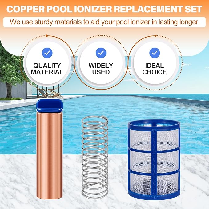 Copper Anode Replacement Kit for Solar Pool Cleaner Chlorine-Free Sun Shock & Water Purifier Automatic Pool Cleaner up to 35,000 Gal
