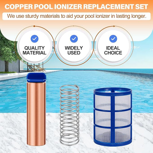 Copper Anode Replacement Kit for Solar Pool Cleaner Chlorine-Free Sun Shock & Water Purifier Automatic Pool Cleaner up to 35,000 Gal