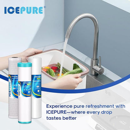 ICEPURE 3-Stage 4.5" x 20" Whole House Water Filter Cartridge Kit, 5 Micron Sediment, GAC, and Activated Carbon Block Filter Raplacement for DB20P, EP20-BB, PACK of 1
