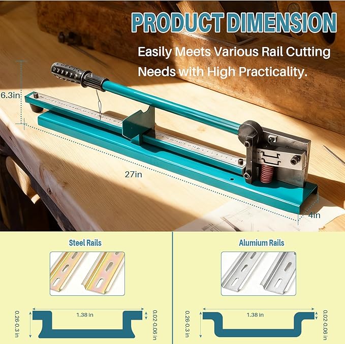 DIN Rail Cutter with Double Groove Dual-Scale Ruler, Precision Tool for Aluminum, Steel, Iron Rails