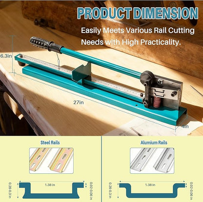 DIN Rail Cutter with Double Groove Dual-Scale Ruler, Precision Tool for Aluminum, Steel, Iron Rails