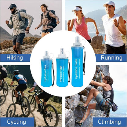 500ML Collapsible Water Bottle with Filter for Hiking, Camping & Travel - TPU Soft Flask, 0.1 Micrometer Hollow Fiber Membrane for Clearer, Better Tasting Outdoor Water(Blue)