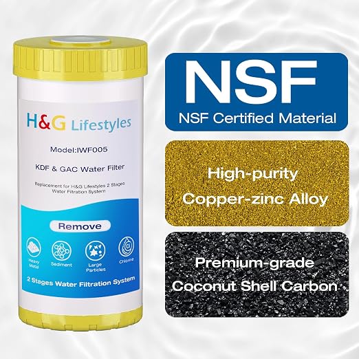 H&G Lifestyles Whole House Water Descaler,GAC KDF Polyphosphate Cartridge,Anti Scale Filter,Saltless Water Softener,Reduce Heavy Metal Lead Chlorine, Replacement for Any 10" x 4.5" Water Filter System
