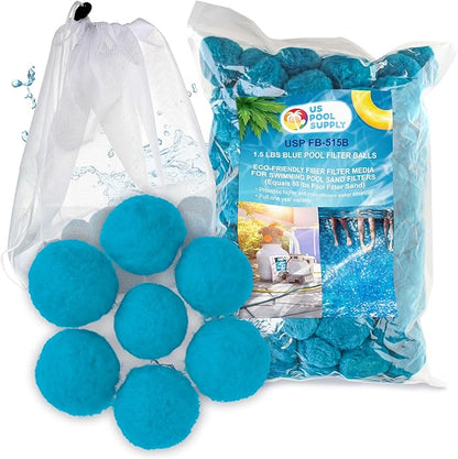 U.S. Pool Supply 1.5 lbs Blue Pool Filter Balls for Sand Filter - Reusable Fiber Filter Media for Swimming Pool Sand Filters, Replacement Equals 50 lbs of Filtration Pump Sand - Above Ground Cleaning