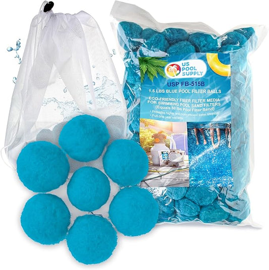 U.S. Pool Supply 1.5 lbs Blue Pool Filter Balls for Sand Filter - Reusable Fiber Filter Media for Swimming Pool Sand Filters, Replacement Equals 50 lbs of Filtration Pump Sand - Above Ground Cleaning