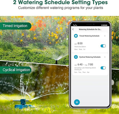 Smart Sprinkler Timer 2 Zone with Wi-Fi Hub, Automatic Irrigation System Controller for Lawns and Yard, Compatible with Alexa