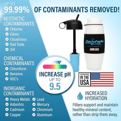 Seychelle pH2O Alkaline Water Filter Bottle - Increases pH and Filters Water - 28 oz