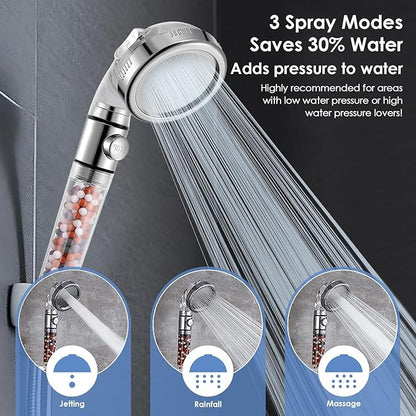 Vacto High Pressure Handheld Shower Head with Filter, Hard Water Softener Water Purifying Filtered Showerheads with Filter Beads, Shower Head Kits (No Hose and Bracket)