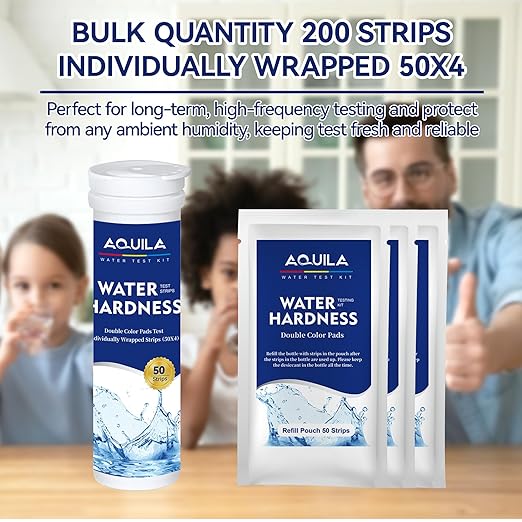 Water Hardness Test 200 Strips Kit for Home Drinking Water and Pool Spa, Water Softener Hard Water Testing Strips, Tap Well Tester Kit for Calcium & Magnesium (0-425 ppm) with Sample Tube
