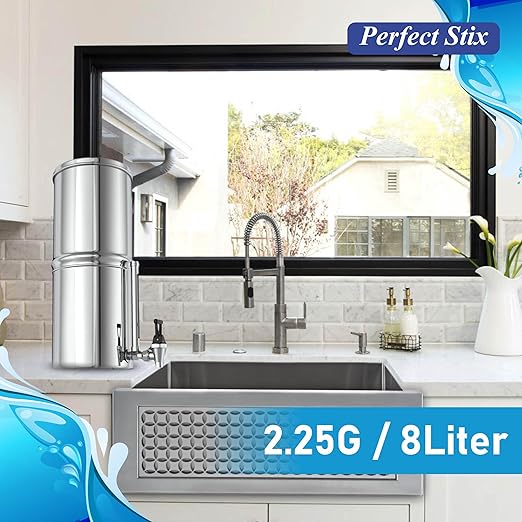 Denali Spring-2.25G (8 Liters)- Stainless Steel Gravity-Fed Water Filtration System with 2 Black Filters, SS Tap, POSTreat Filters and Vision Tap