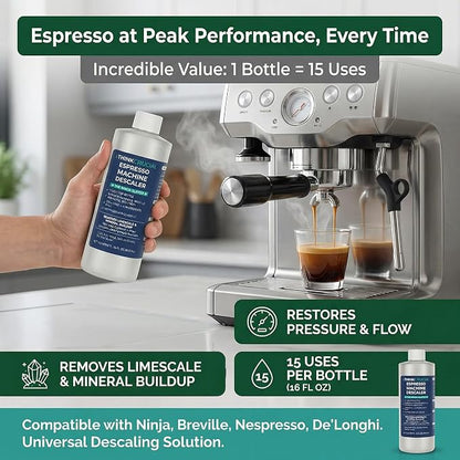 Think Crucial 15-Use Espresso Machine Descaler for Ninja Luxe Café NCCA1000, CFP451, CFP301 — 45% Acid Concentrate — 64% More Savings — 5-Year Supply — 16oz