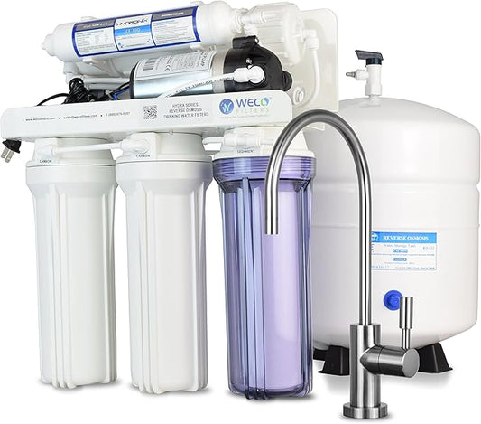 WECO (HYDRA-75PMP) Granular Activated Carbon and Reverse Osmosis Water Filter System with Chlorine Reduction Feature - Top-Mounted Faucet Design Reverse Osmosis Drinking Water Filter System