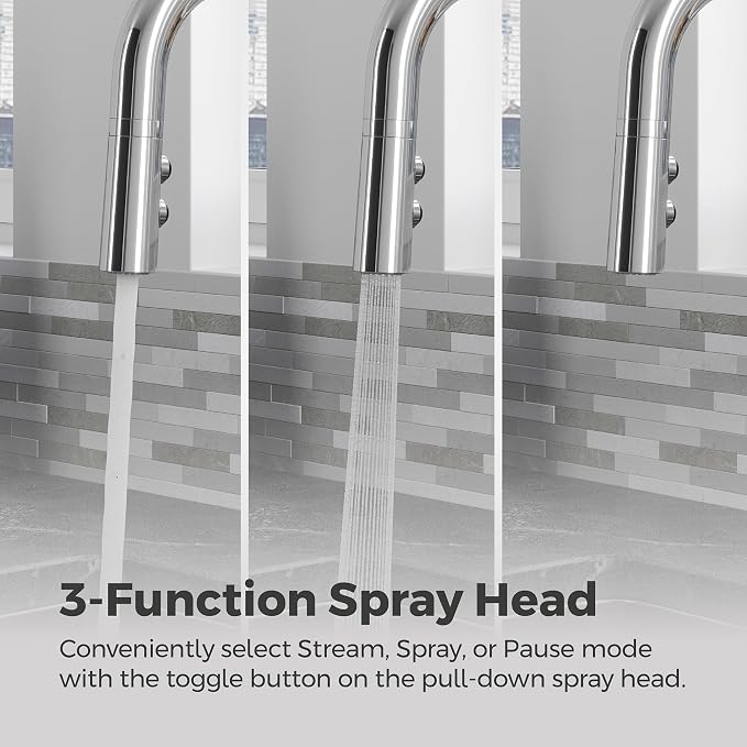 Pfister Zanna Kitchen Faucet with Pull Down Sprayer and Soap Dispenser, Single Handle, High Arc, NSF Certified, Polished Chrome Finish, F5297ZNRC