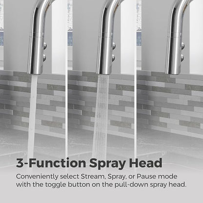 Pfister Zanna Kitchen Faucet with Pull Down Sprayer and Soap Dispenser, Single Handle, High Arc, NSF Certified, Polished Chrome Finish, F5297ZNRC