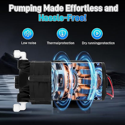 6800 Booster Pump Kit, Suitable for Household Reverse Osmosis Water Filtration System Standards or Manifolds up to 100 GPD,Bring a High-Voltage Switch